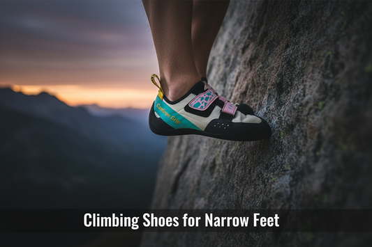 Climbing Shoes for Narrow Feet 2026, precise foot placement on a steep rock face