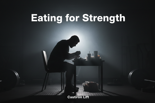 Powerlifter in dark gym setting — eating for strength nutrition guide for Australian and New Zealand powerlifters
