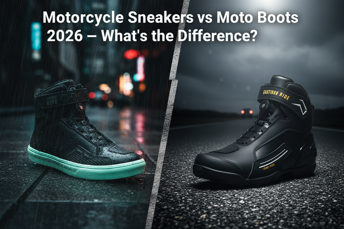 Motorcycle sneakers vs moto boots 2026 — Castiron Ride RoadCast shoe vs IronRider boot Australia New Zealand