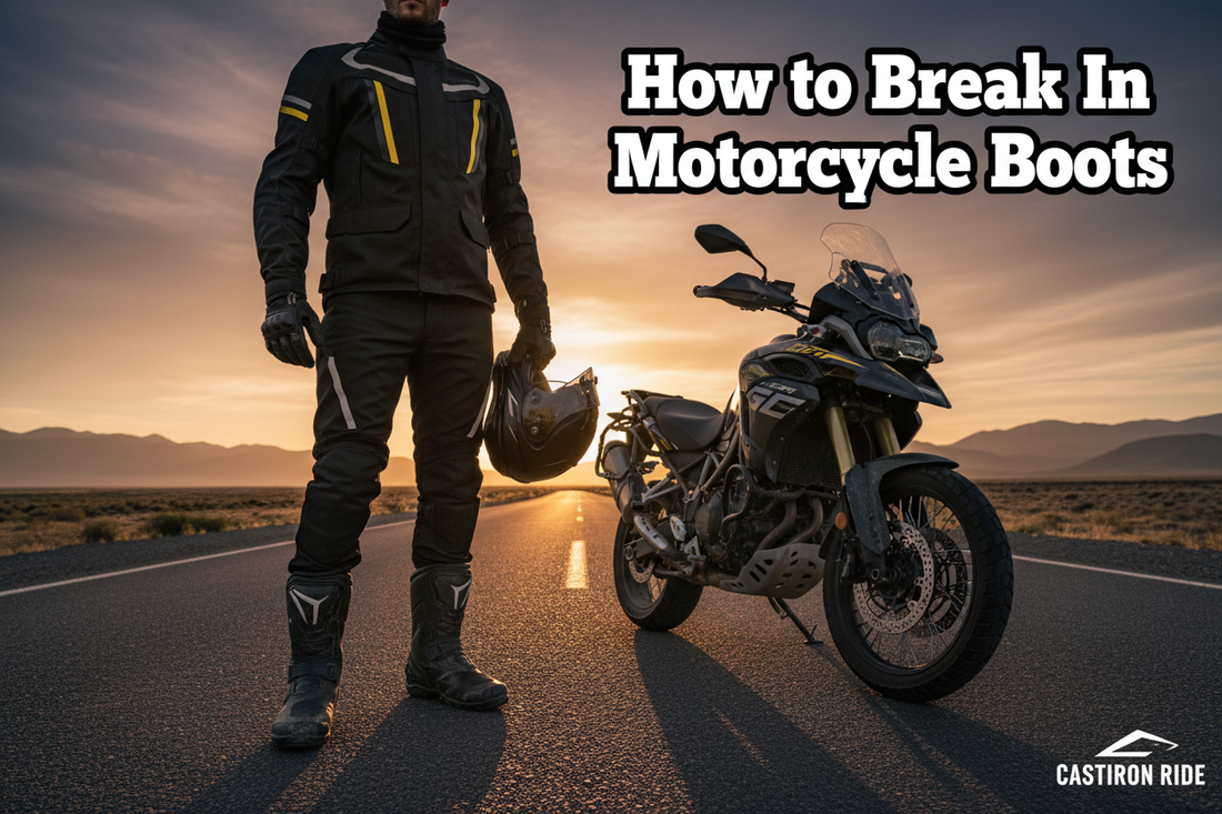 How to break in motorcycle boots 2026 — Castiron Ride rider on open road UK