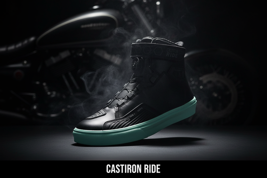 Castiron Ride RoadCast BOA motorcycle lifestyle shoe — dark cinematic hero shot