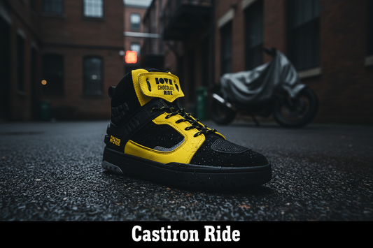 Castiron Ride StreetCast motorcycle lifestyle shoe — dark cinematic hero shot