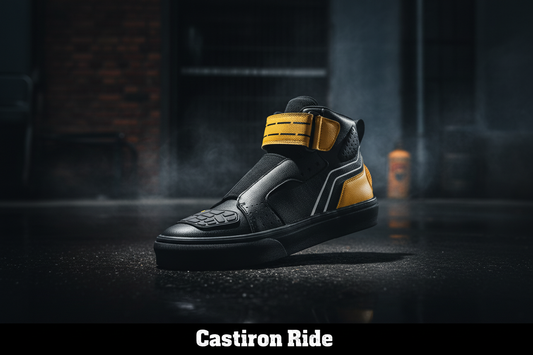Castiron Ride UrbanCast motorcycle lifestyle sneaker — dark cinematic hero shot
