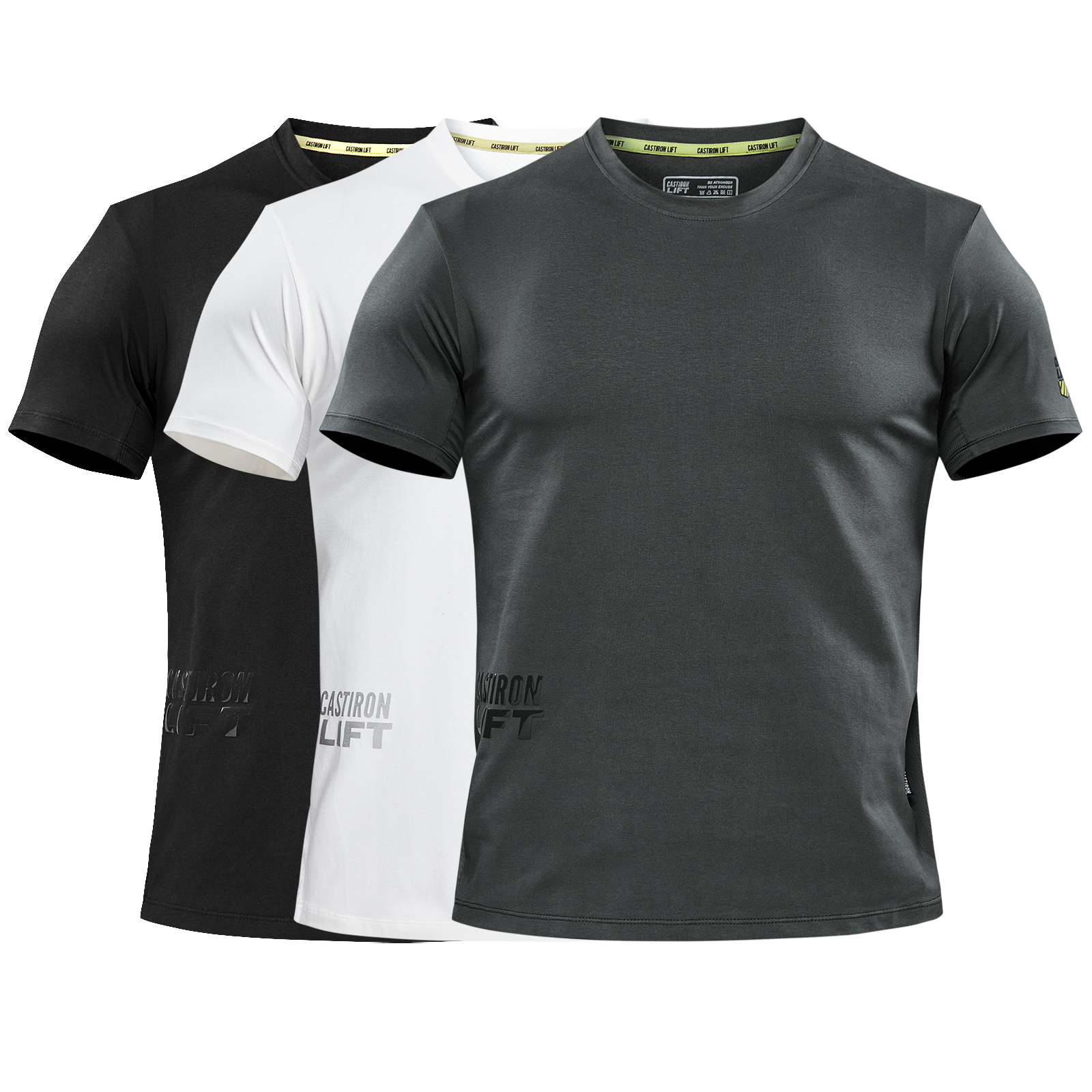 Castiron Lift Sweat Conqueror Bundle — 3-Tee Set White, Gray & Black
