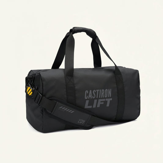 Black gym bag with the 'CASTIRON LIFT' brand logo on the side, featuring a shoulder strap and a zipper.